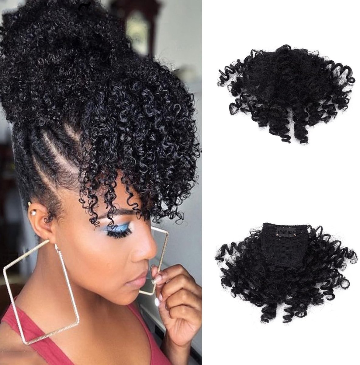Dailygoods- Ponyclip Korte Afro Kinky Krullend - Haarstukjes met Pony - Clip-in Pony - Haarstukjes Dames - Ponytail Extensions - Duurzaam Vezelmateriaal - Haarstuk