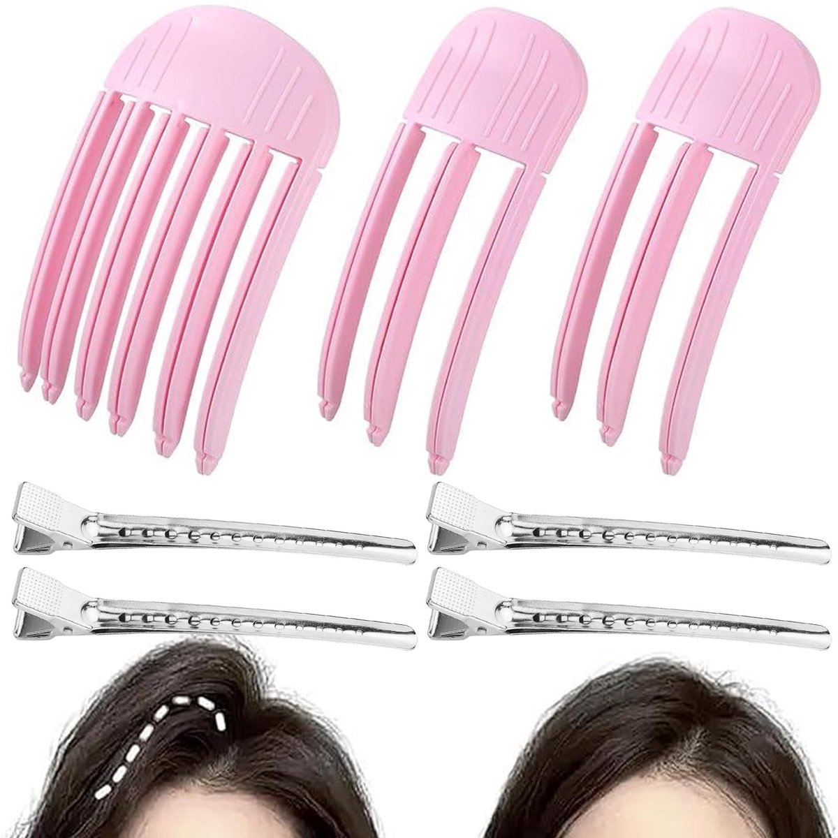 Dailygoods- Haarklemmen 4 Stuks - Volumeclips 3 Stuks - Grote Haarspelden - Krulspelden - Haarclips - Volumekam 10,5 cm
