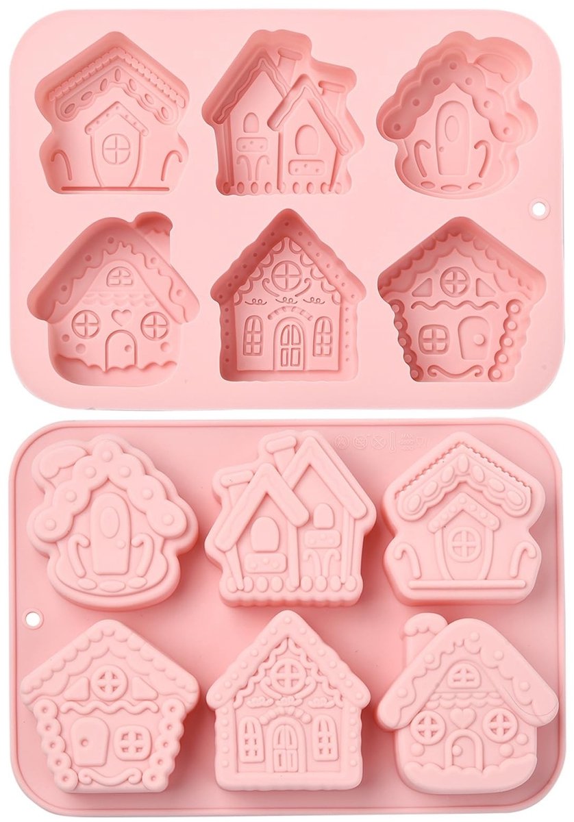 Dailygoods- Siliconen Mallen 2 Stuks - Huisvorm - Flexibel - Voor Chocolade/Snoep/Koekjes - Afmetingen 23,1x16,7x2,8 cm - Ideaal voor Creatieve Projecten - Bakvorm