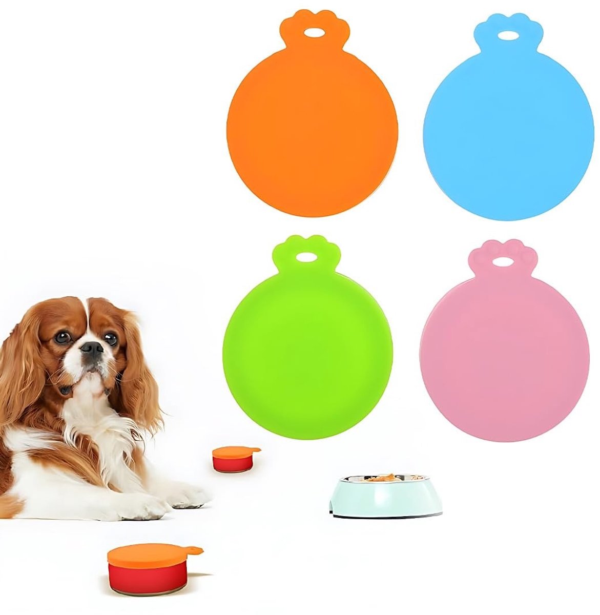 Dailygoods- Blikdeksel Set van 4 - Siliconen Deksel - Universeel voor Voedselblik - Geschikt voor Honden/Katten - Diverse Kleuren - Binnendiameters 6,5/7,5/8,5 cm - Voedseldeksel