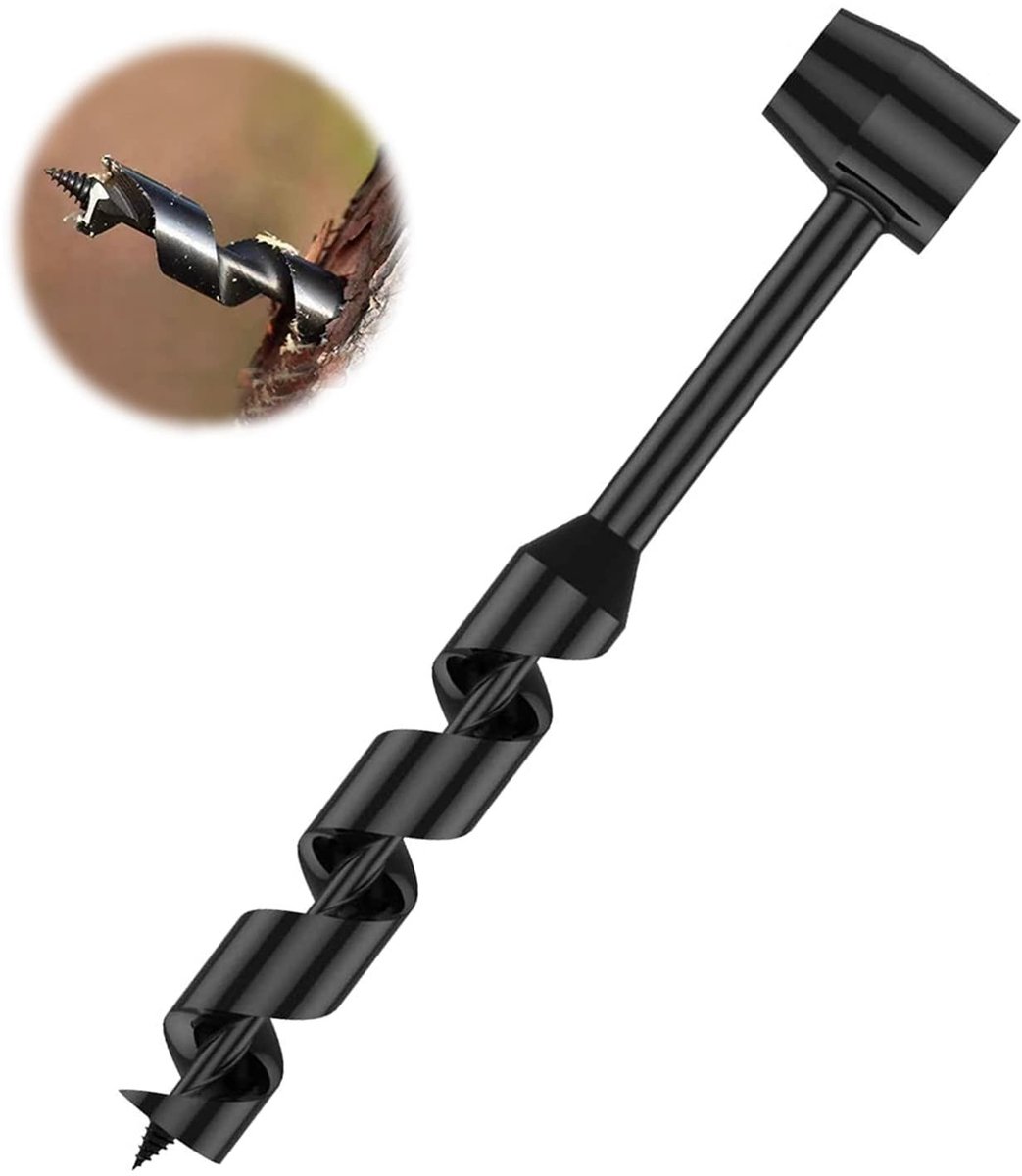 Dailygoods- Handboor Multifunctioneel - Houtbewerking - Kampeeraccessoire - Handgereedschap - Handboor 25 x 230 mm - Carbon Staal - Boor