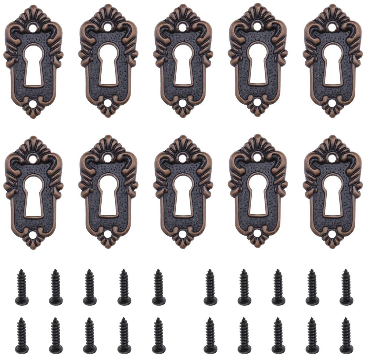 Dailygoods- Sleutelgat Dekselhouder Antiek - 10 Stuks - Brons - Decoratieve Cover - Schroeven Inclusief - Afmetingen 45x23mm - Deksel