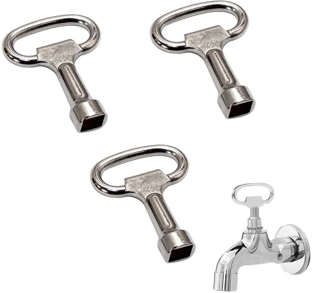 Dailygoods- Vierkante Sleutel Set - 3 Stuks Roestvrij Staal - T-greep/D-handgreep - 54 mm Lengte - Multifunctioneel Gebruik - Duurzaam - Sleutelset