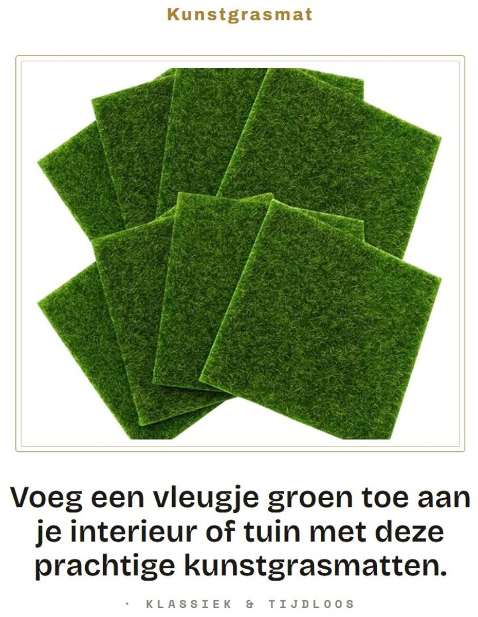 Dailygoods- Kunstgras 8 Stuks - Kunstgrasmat - Kunstmos - Decoratie - Tuin - Formaat 15 x 15 cm - Nepgras