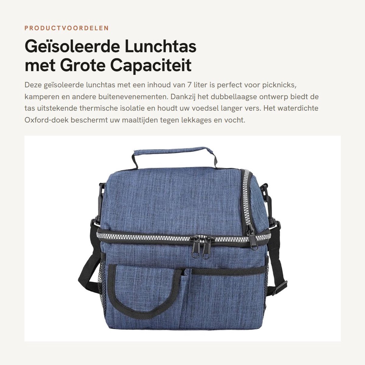 Dailygoods- Lunchtas 7L Grote Capaciteit - Dubbellaags Ontwerp - Waterdicht Oxford-doek - Thermische Isolatie - Koudebescherming - Draagbare Tas - Picknicktas