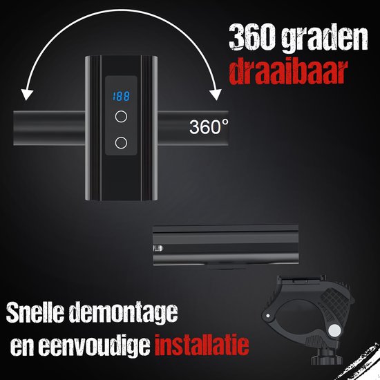 Securely Fietslamp 1200 Lumen met Powerbank - 5800mAh - USB-C Oplaadbaar - IP65 Waterbestendig - LED Batterijdisplay - 360° Houder - Voor Fiets, E-bike en Fatbike — afbeelding 4