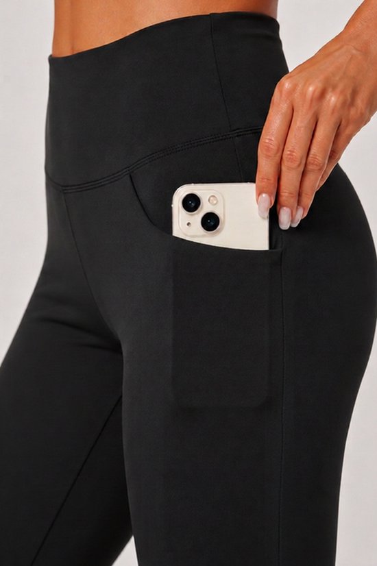 SparkNine Solara flare broek - L - zwart - hoge taille - uitlopend - voorzakken - stijlvol & comfortabel — afbeelding 4