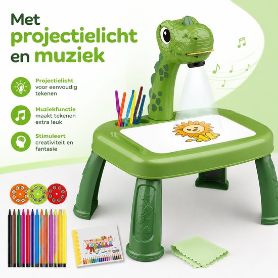 Tekentafel met Projector - Tekenbord Dinosaurus met Muziek - Tekenset - Inclusief 12 Kleurstiften, Tekenboek en Projectieschijven - Creatief Speelgoed vanaf 3 Jaar van VarietyPlay — afbeelding 5