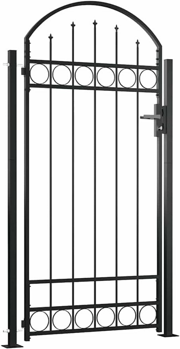 Tuinpoort - Decoratieve Hek - Tuin Afscheiden - Gebogen Top - 100x200 cm - Zwart