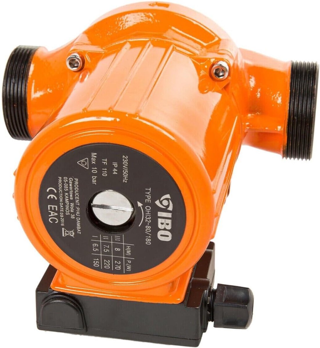 Circulatiepomp - Verwarmingspomp pomp - Centrale verwarming - 3-traps instelbaar - 180 mm inbouwhoogte - Oranje