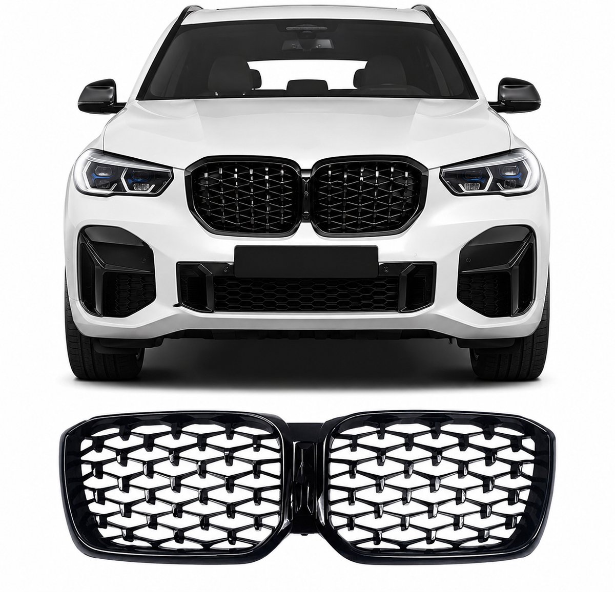 Diamond Grill Nieren Geschikt voor BMW X3 G01 LCI (2021-2024) & X4 G02 LCI (2021-2024) Hoogglans Zwart