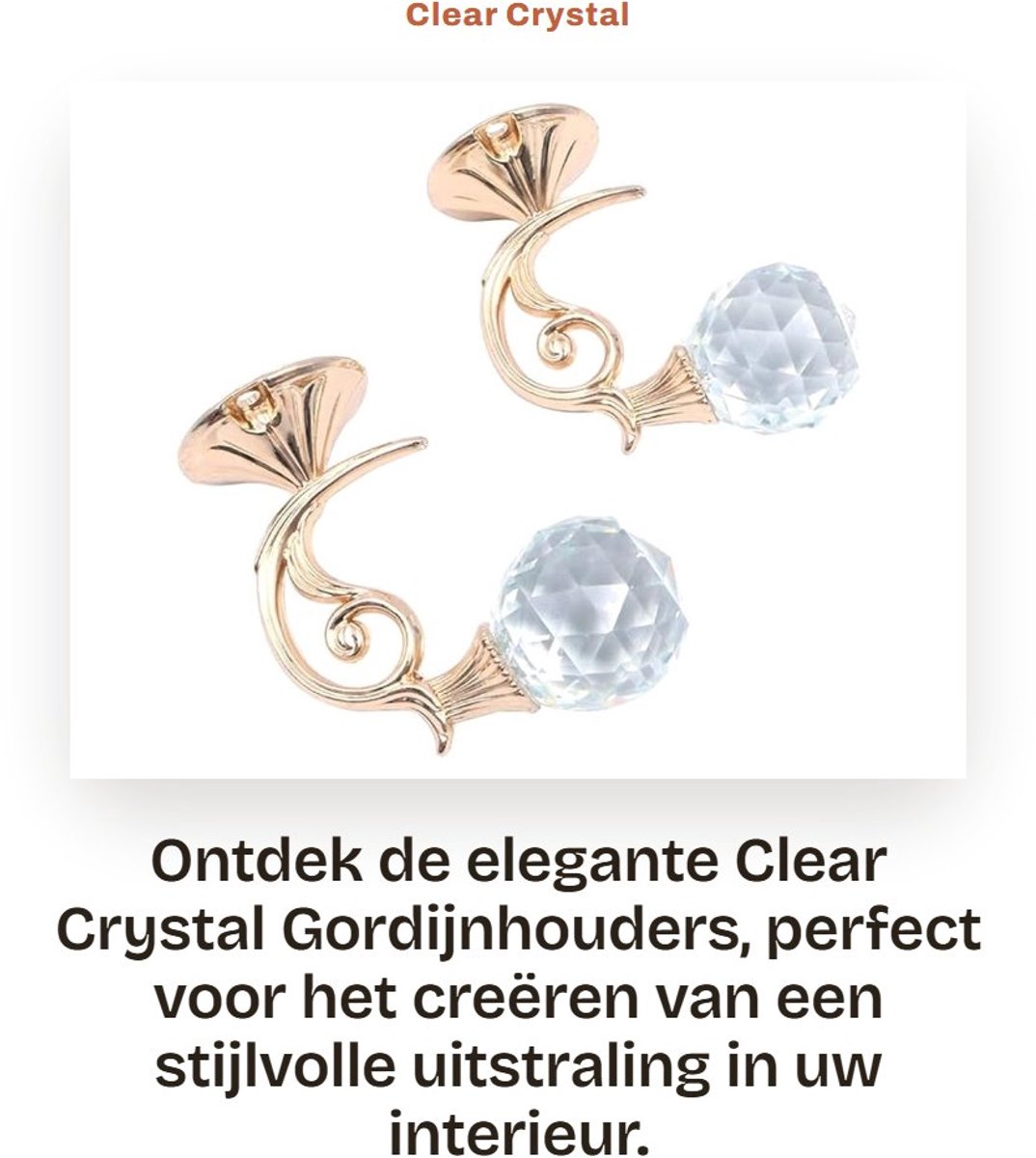 Dailygoods- Gordijnhouder - 2 Stuks - Kristallen Beugel - Retrostijl - Zinklegering - 6,6 x 4,6 cm - Elegant en Duurzaam - Haak
