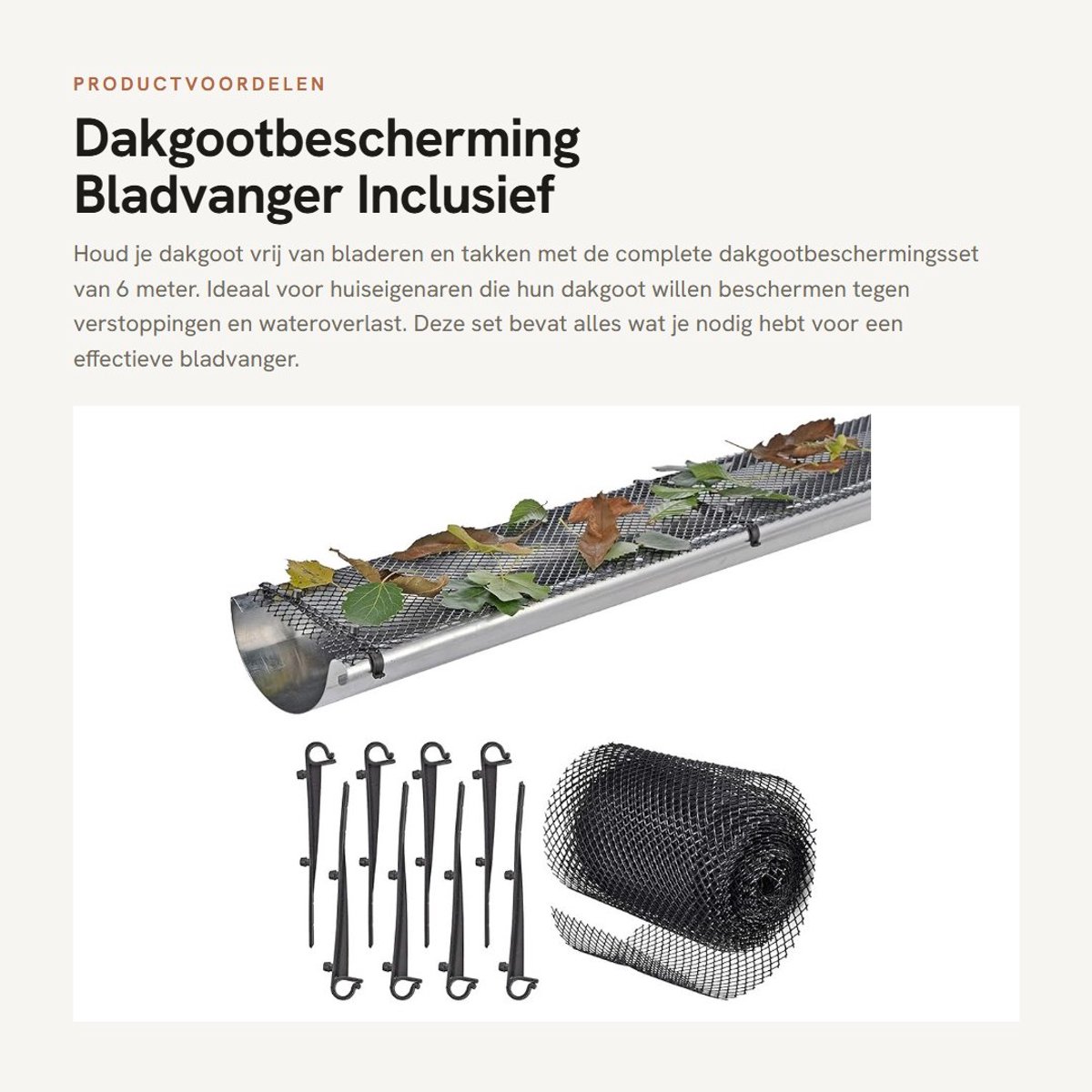 Dailygoods- Dakgootbescherming 6 m - Inclusief 8 Klemstangen - Flexibel Kunststof Rooster - Bladvanger - Eenvoudige Montage - Onbreekbaar en Weerbestendig