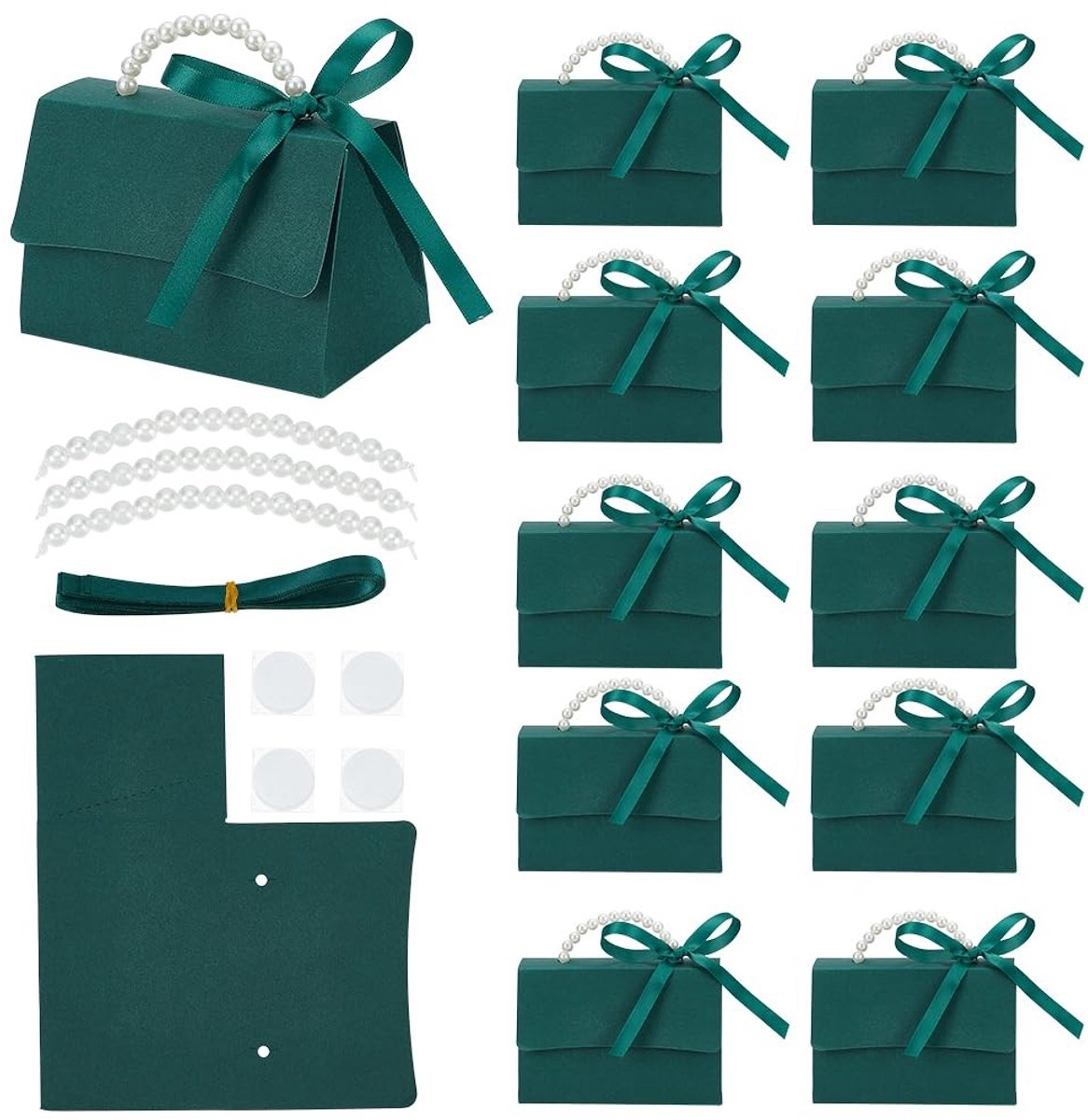 Dailygoods- Geschenkdozen 16 sets - Decoratieve Dozen - Bruiloft/Verjaardag - Doe-het-zelf - Parelhandvat/Linten/Stickers - 16,7 × 20,5 cm - Cadeauverpakking