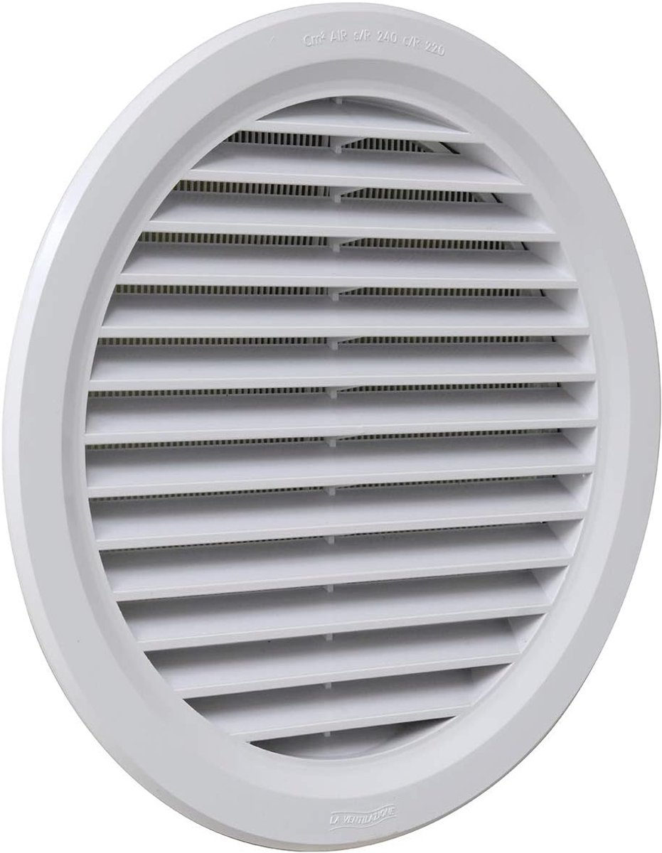 Ventilatierooster Rond - Inbouw Rooster - Ventilatie Verbeteren - Met Insectengaas - Ø 238 mm - Wit