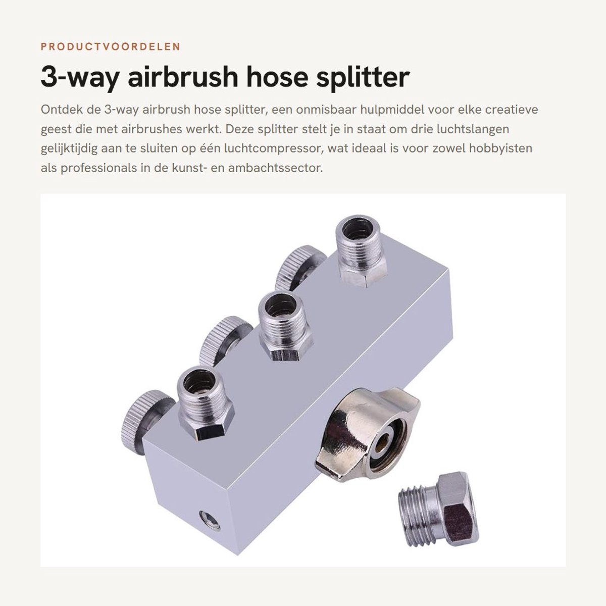 Dailygoods- Luchtborstel Splitter 3-Weg - Roestvrij Staal - 1/8" Vrouwelijk naar 1/4" Mannelijk - Drie Luchtuitgangen - Drukregelknoppen - 187 Gram - Luchtborstel Verdeler