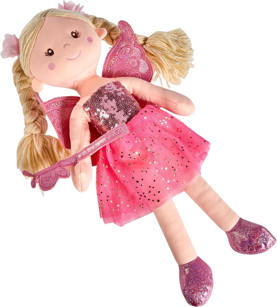 Pluche Fee Pop - Zachte Knuffel - Spelen en Knuffelen - Geborduurde Gezicht - 45 cm - Roze
