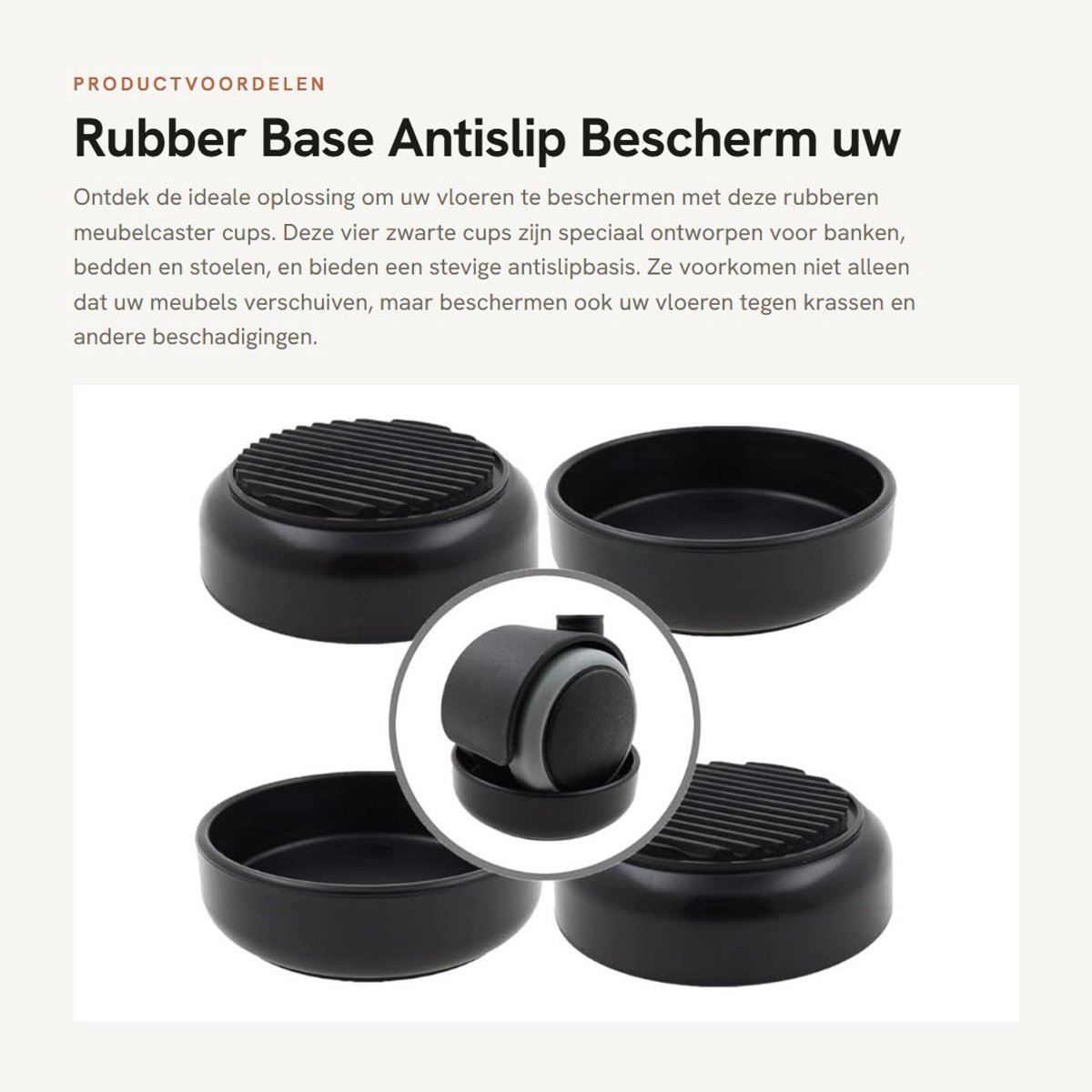 Dailygoods- Rubber Vloerbeschermers Set van 4 - Antislip - Bescherming tegen Krassen - Meubelcaster Cups - Geschikt voor Wielen tot 60 mm - Hoge Grip Rubberen Voet - Meubelbeschermers