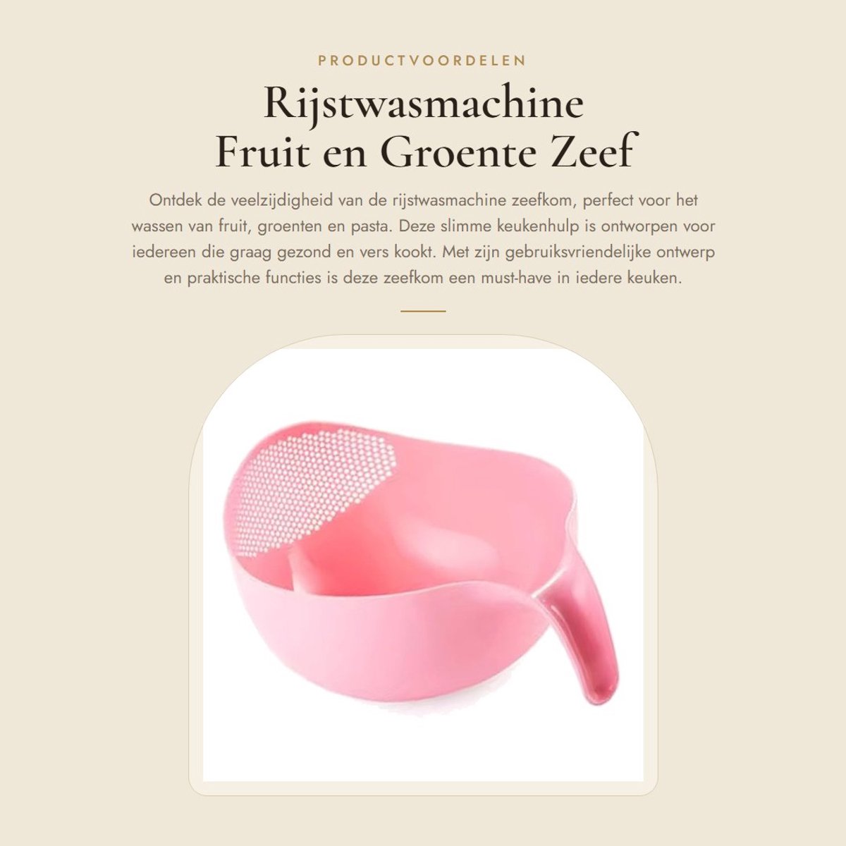 Dailygoods- Rijstzeef Gemakkelijk Schoon te Maken - Voedselzeef - Fruitzeef - Groentezeef - Rijstwasmachine - Multifunctionele Kom