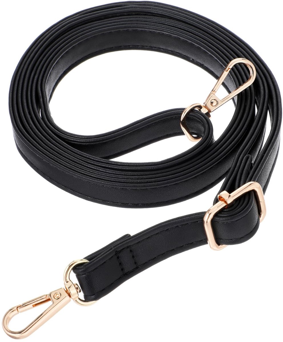 Dailygoods- Portemonnee Riem Verstelbaar 85-150 cm - Lederen Schouderriem - Vervangende Tasriem - Zwarte PU Riem - Gouden Gesp - Tasband