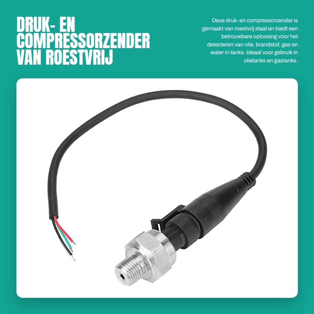 Dailygoods- Drukzender Roestvrij Staal - Analoge Sensor - Overspanningsbeveiliging - Olietanks/Gastanks/Dieseltanks - Nauwkeurigheid 1% FS - G1/4" Schroefdraad - Druktransmitter