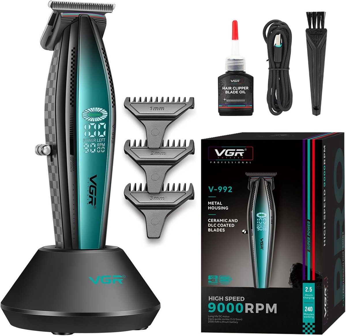 Draadloze Trimmer - Baardtrimmer Clipper - Professioneel Knippen - Metalen Behuizing - 240 Min Gebruik - Zilver