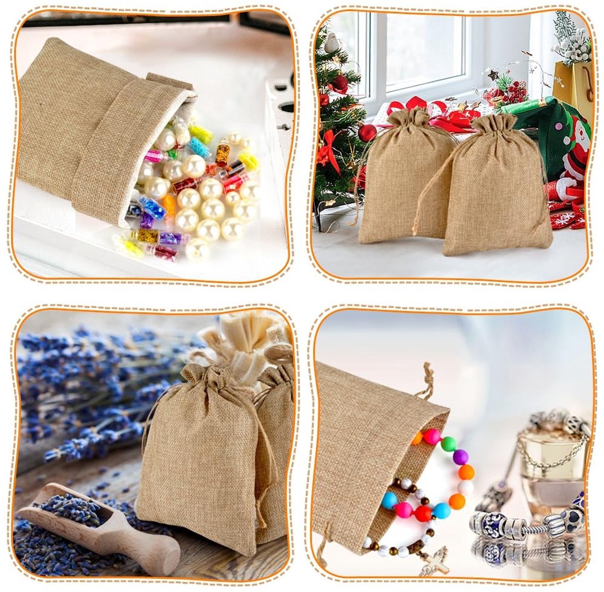 Dailygoods- Geschenkzakje Linnen 17x23cm - Jute Zakje - Sieraden/Accessoires - Multifunctioneel - 20 Stuks - Koord Sluiting - Sieradenzakje