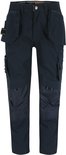 Donkerblauwe werkbroek met diverse zakken en kniestukken, herock logo op de tailleband.