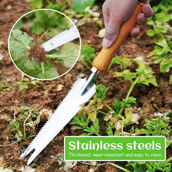 Allecto - Onkruidstekers - Handmatige wiedmachine - 2 stuks - Roestvrij staal - Worteljagers - Geschikt voor tuinieren - Houten handvat van Merkloos	 — afbeelding 5