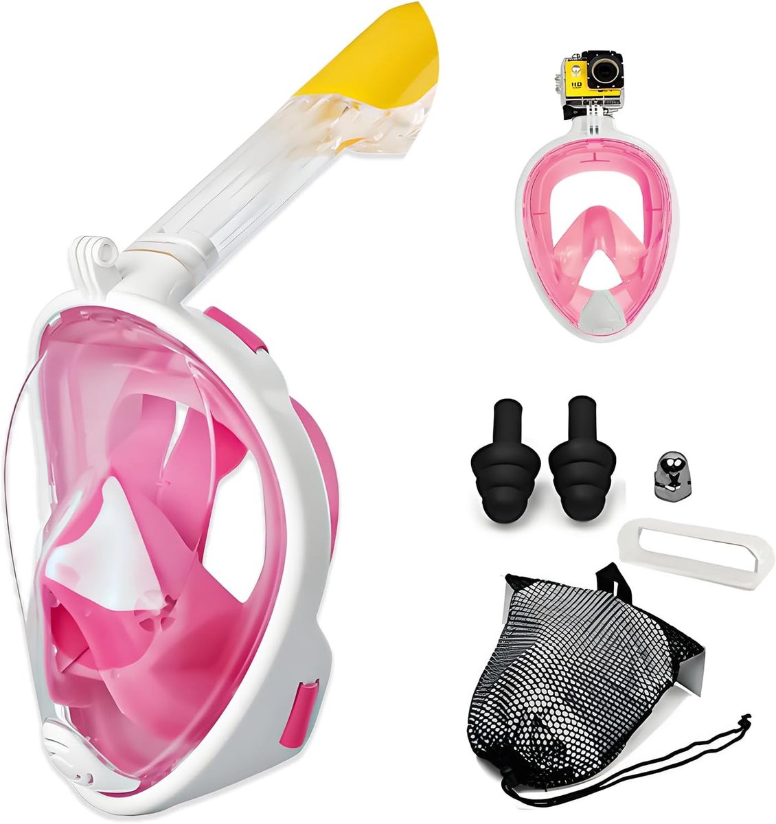 Volledig gezichtsmasker Geschikt voor snorkelen, Geschikt voor beginners, zorgt Geschikt voor vrije ademhaling, 180 graden panoramisch zicht, is anti-condens en lekvrij, waardoor het het perfecte zomercadeau is. (Roze)