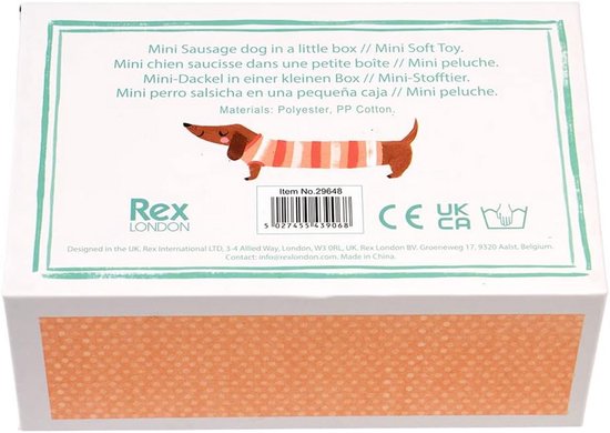Mini Worst Hond - Knuffel Teckel - Cadeau Idee - Met Illustratie Doos - 135 cm - Meerkleurig — afbeelding 2