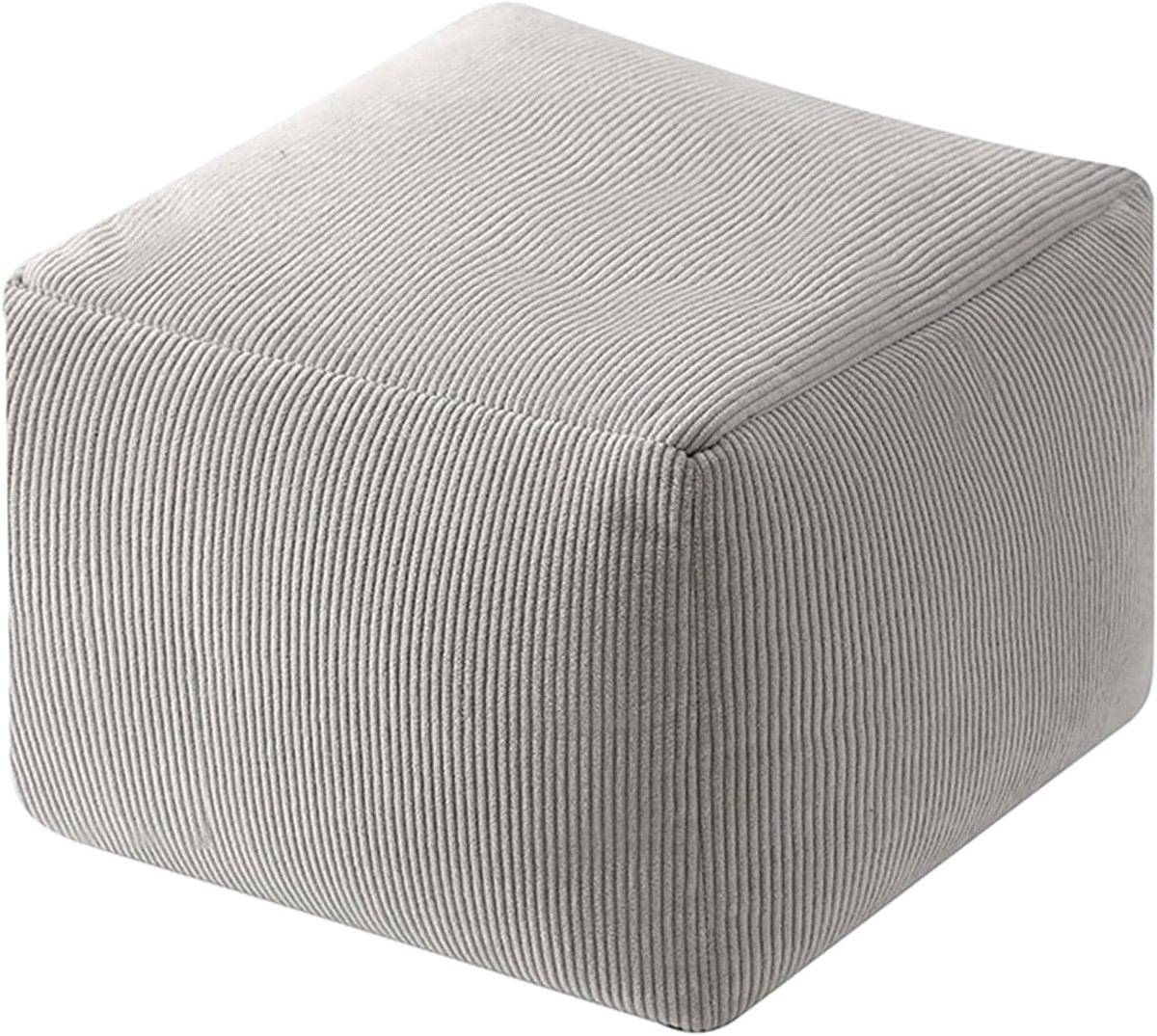 Corduroy voetenbank vierkant poef hoes grijs 40x40x30 cm