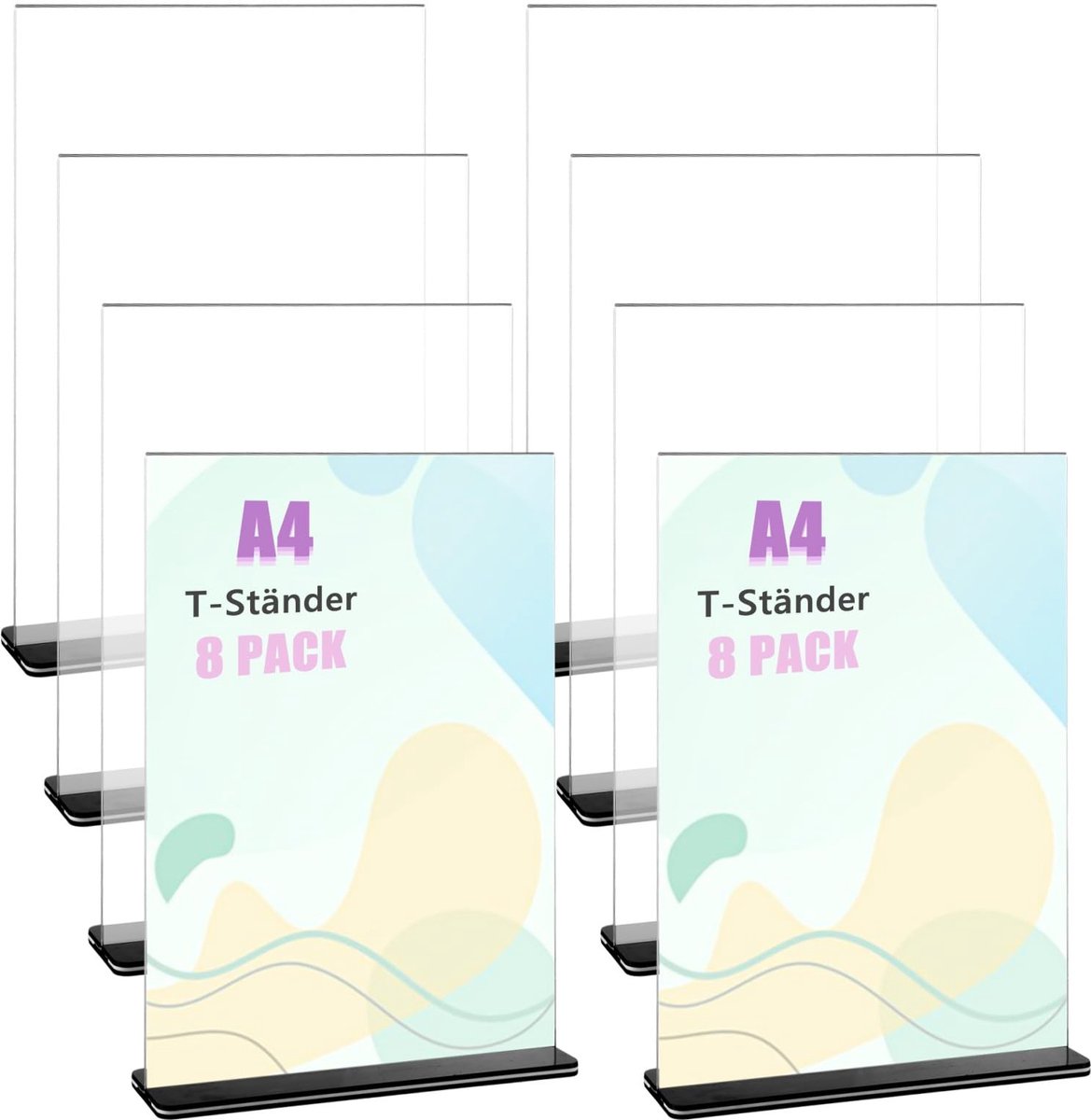 Dailygoods- Tafelstandaard A4 Dubbelzijdig - Acryl Display Standaard - Transparante Tafelstandaard - Voor Foto's/Brochures - Robuust/Schokbestendig - 8 Stuks - Displaystandaard