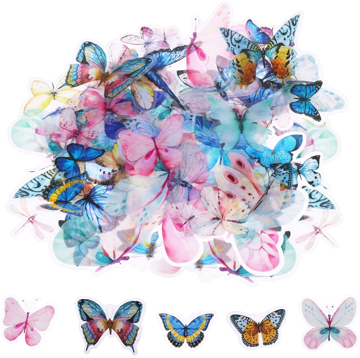 Dailygoods- Vlinderstickers 80 Stuks - Kleurvolle Transparante Stickers - PVC/Waterdicht - Herbruikbaar - Voor Scrapbooking/Laptop/Wand - Perfecte Cadeau voor Vrouwen en Jongeren - Decoratiestickers