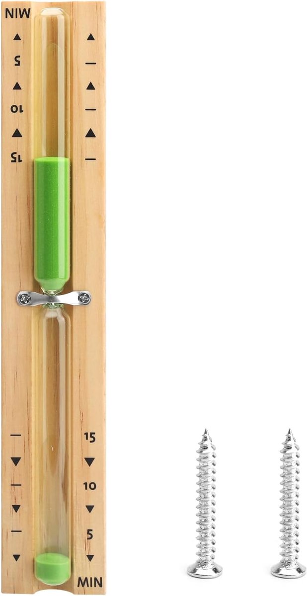 Zandloper Timer - Keukentimer Sauna - Tijd Meten - Hittebestendig Hout - 15 Minuten - Groen