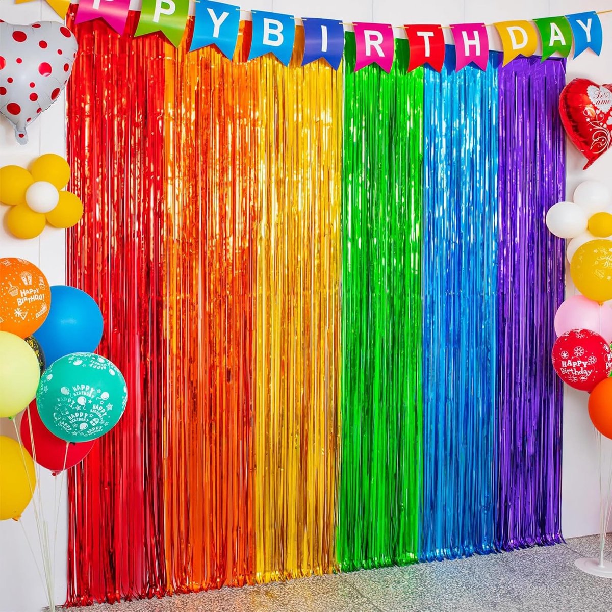 Dailygoods- Franjegordijnen 2 stuks - Regenboog - Metallic Foliegordijnen - Feestdecoratie - 1 m x 2 m - Kunststof - Decoratiegordijnen