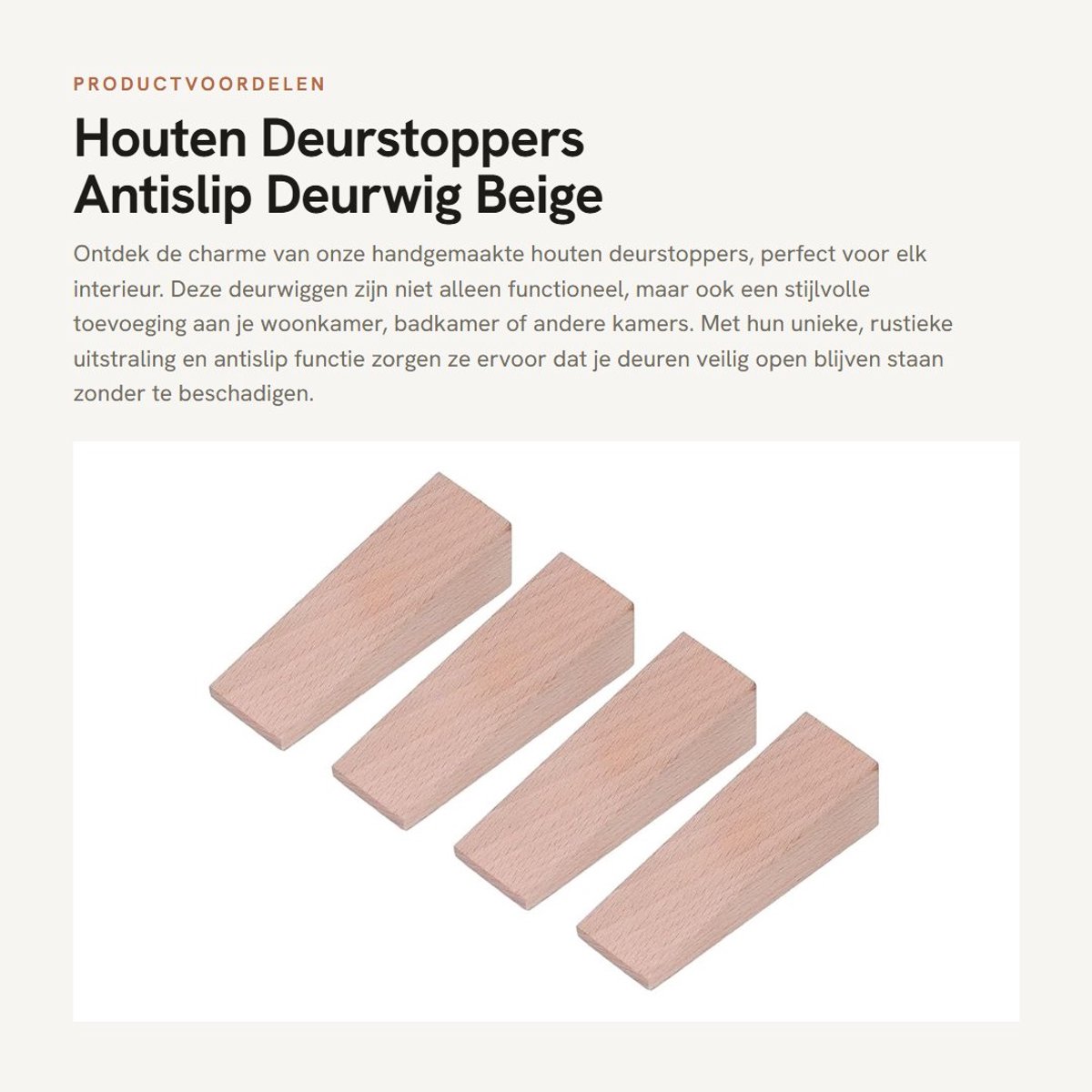 Dailygoods- Deurstopper Antislip - Houten Deurbuffer - Deurstoppers voor Binnen - Deurvastzetter - 4 Stuks - Beukenhout - 9,1 x 2,9 x 2,5 cm - Deurwig