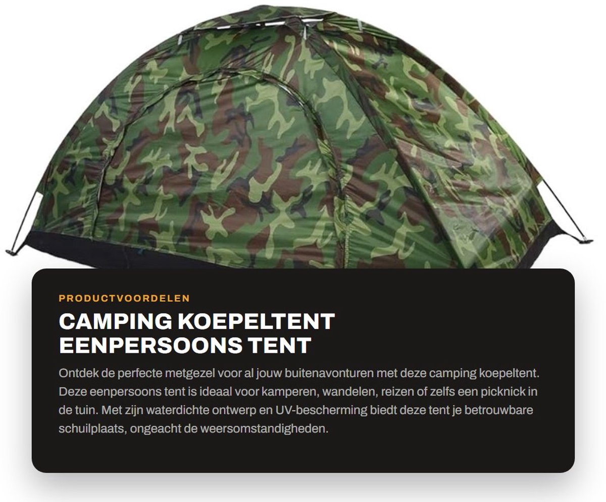Dailygoods- Koepeltent Waterdicht - UV-bescherming - Eenpersoons Tent - Draagtas - Kamperen - Wandelen - Tuin