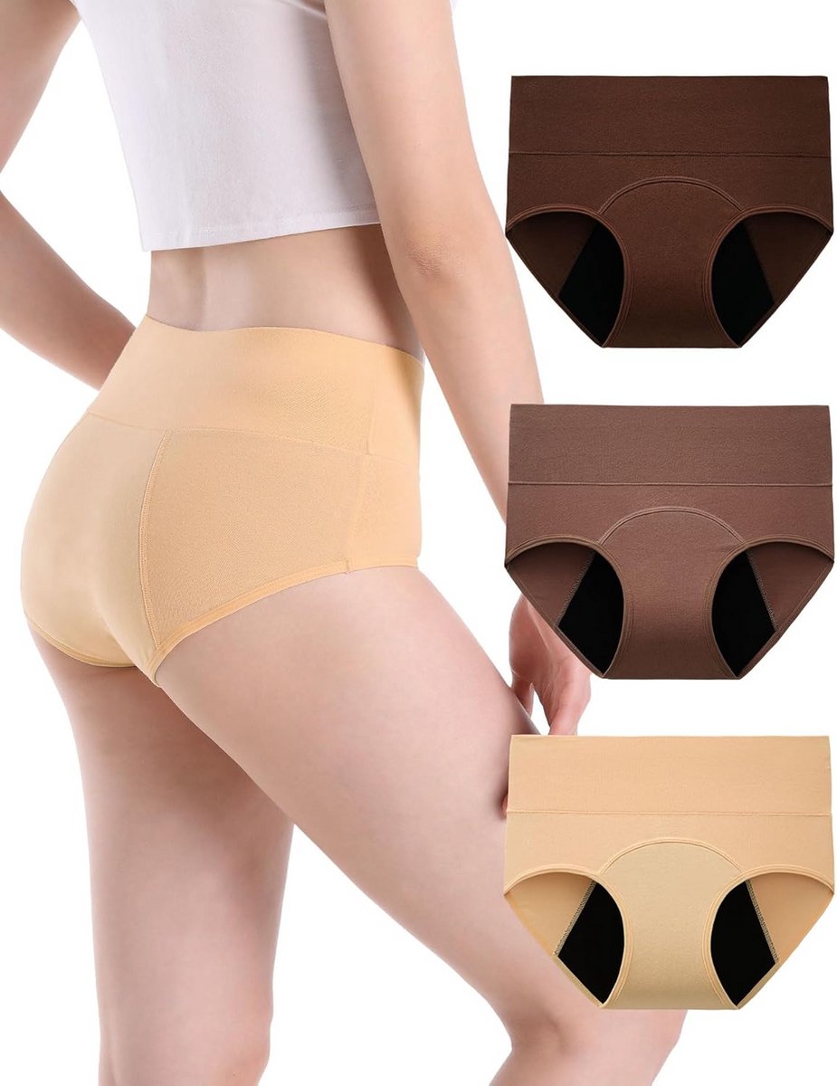 Ondergoed Dames - Broekjes - Menstruatie - Hoge Taille - 3 Stuks - Katoen
