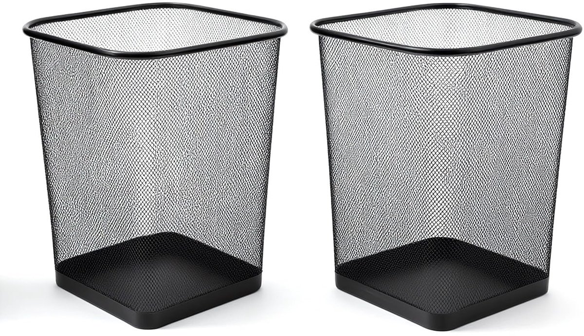Prullenbak kantoor - Afvalemmer metaal - Papierafval opruimen - Trendy mesh-look - 10 liter - Zwart
