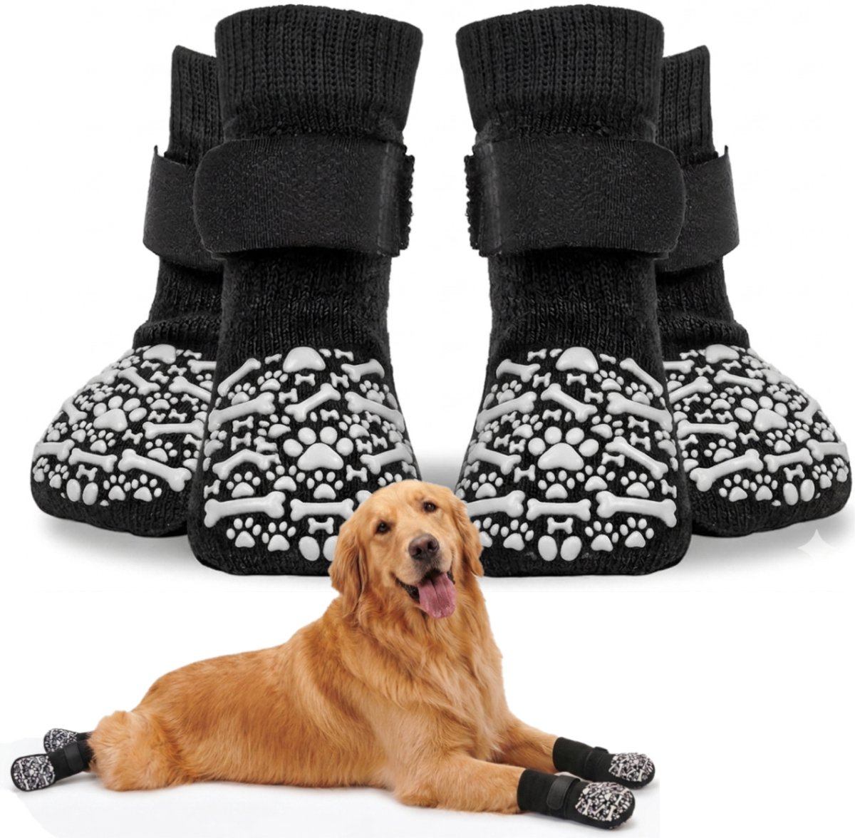 GLODI GOODS® Hondensokken dubbelzijdig antislip set van 4 – hondenschoenen pootbeschermer sokken voor honden – klittenbandsluiting – L