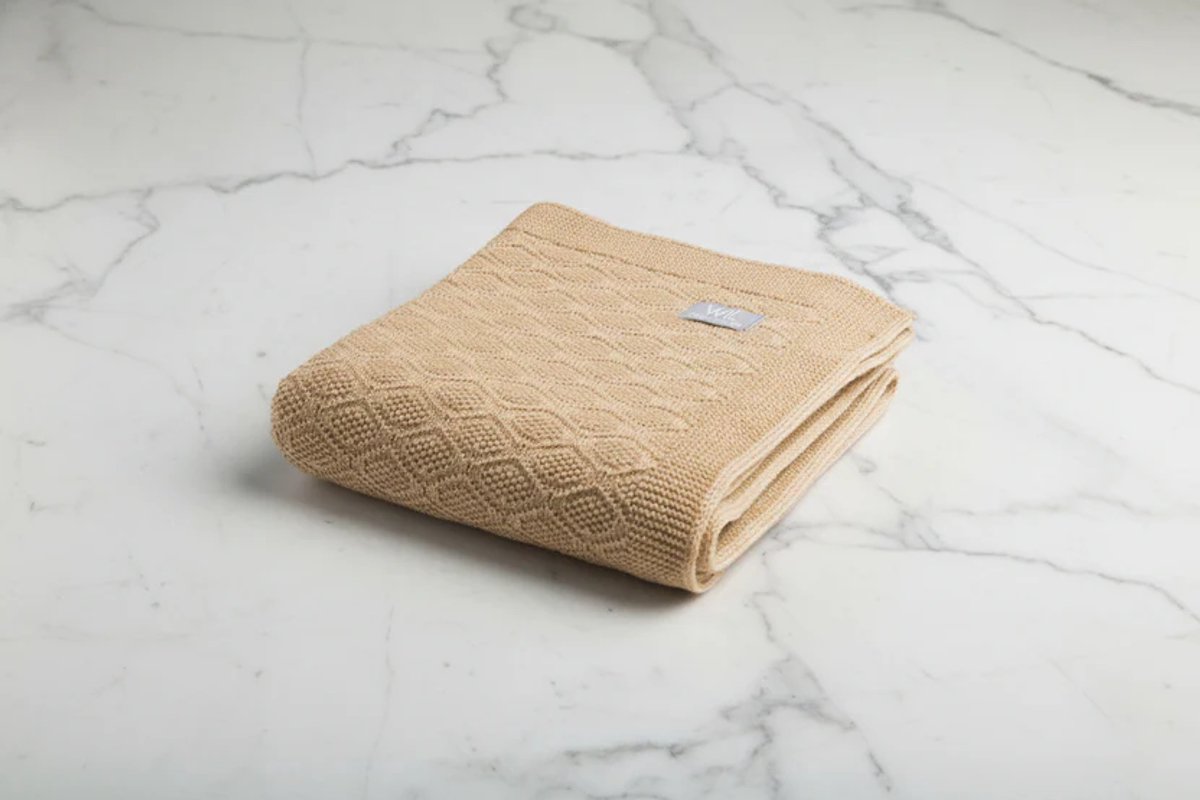 Merino wol babydeken - Caramel - 75x95 cm - ruitjespatroon