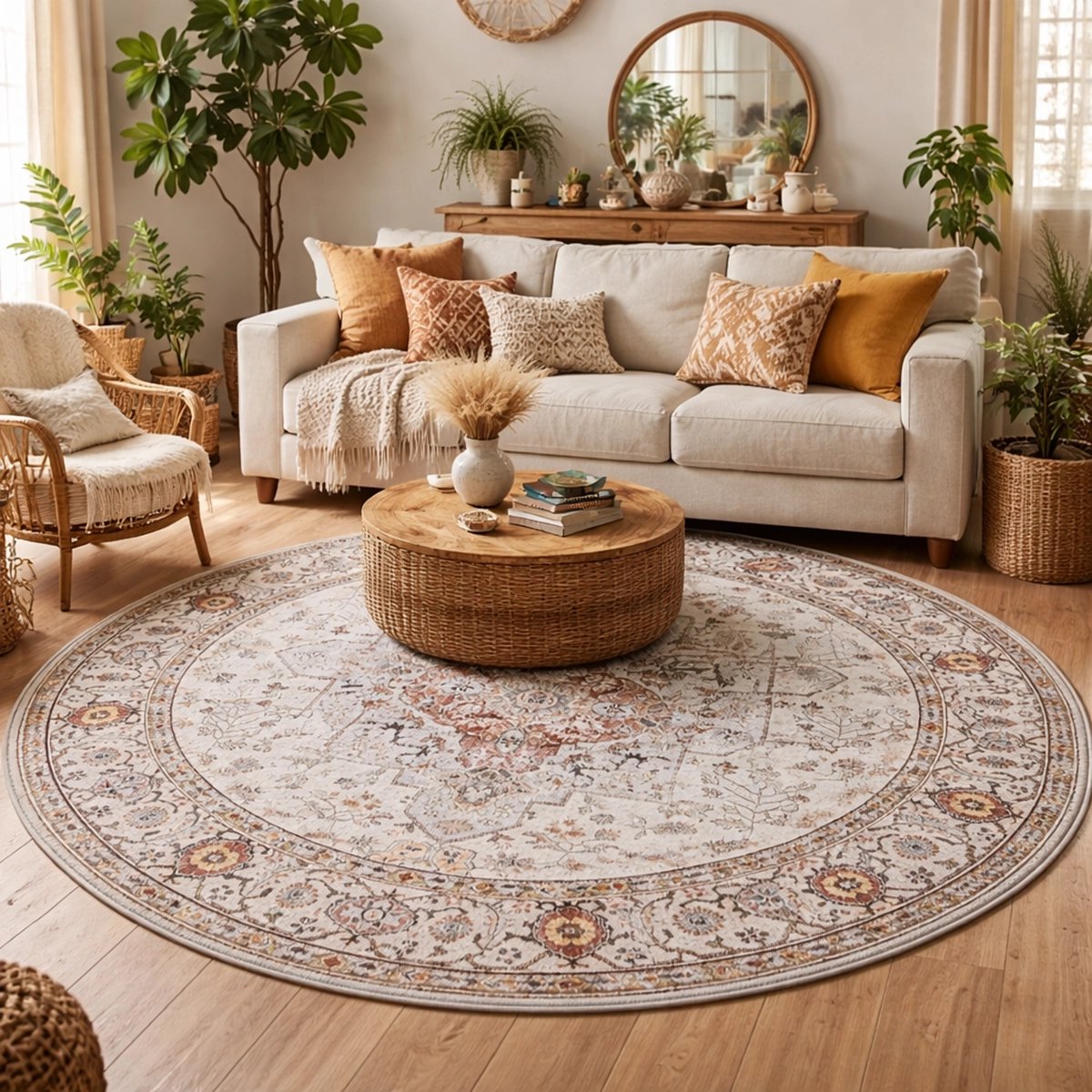 Lavandoux - Vloerkleed - Vintage - Tabriz - Beige - Rond - Ø160 cm