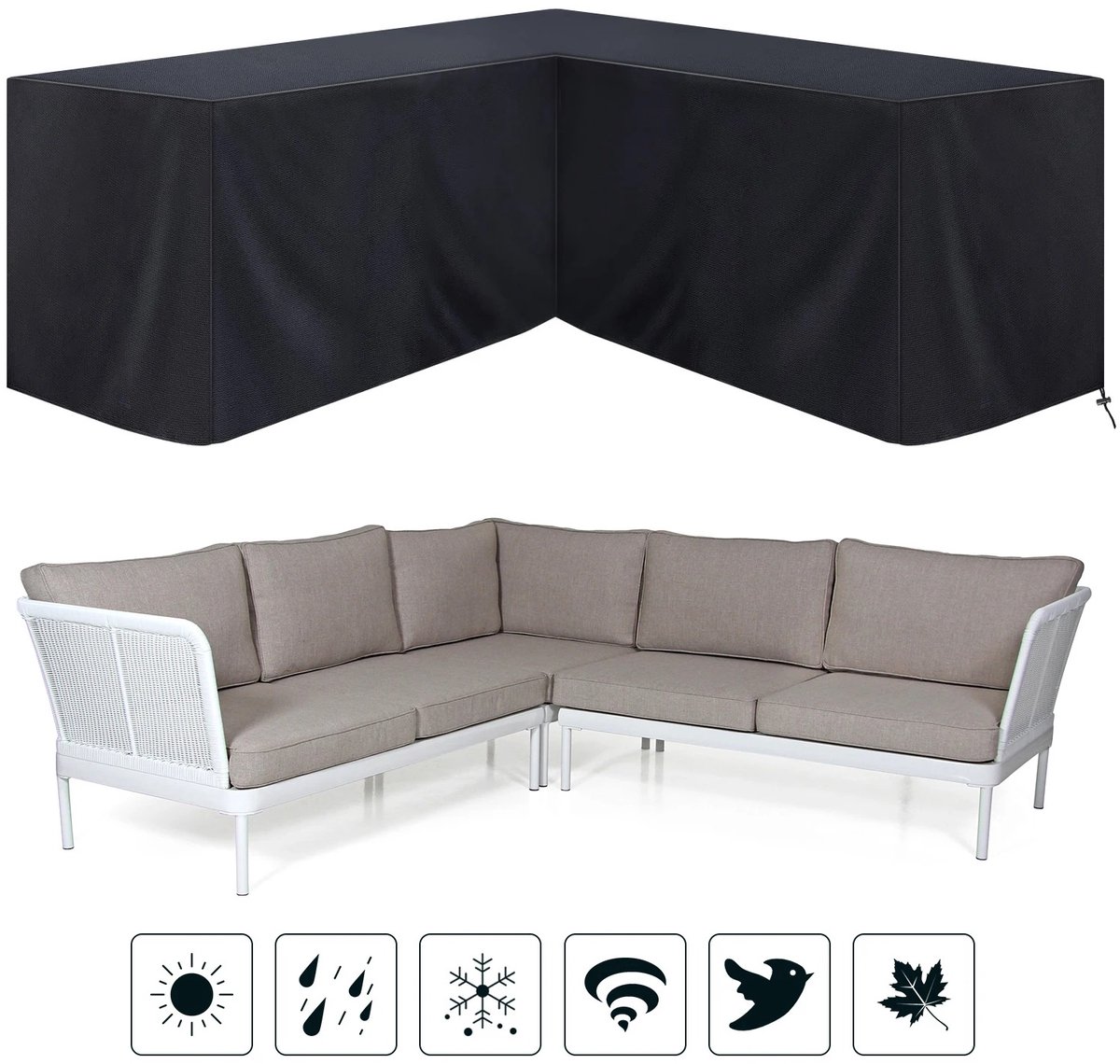 Velmio Loungeset Hoes - Zwart - L vorm - Waterdicht - 300 x 300 x 98 x 70 cm - Alle seizoenen - Windbevestiging