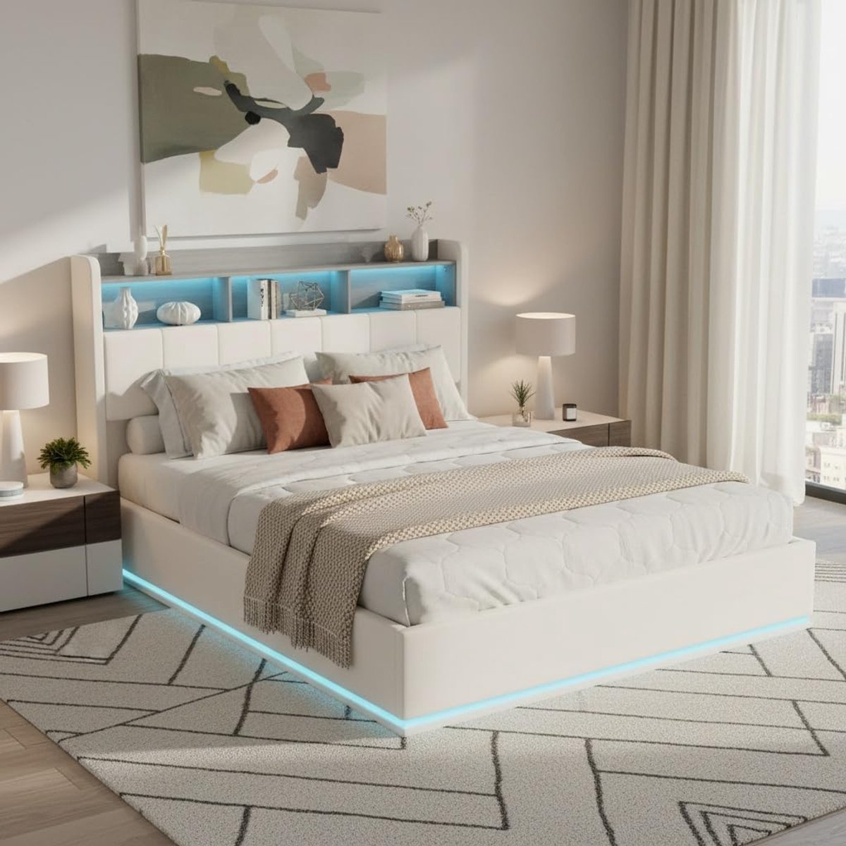 Luxor Hydraulisch Opbergbed met LED - 140x200 cm - Arqam