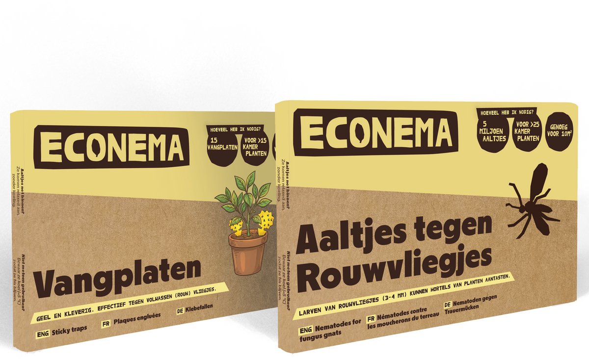 Voordeelpakket - Aaltjes tegen Rouwvliegjes 20m2 + 20 vangplakkers - bestrijd de larven en de vliegjes