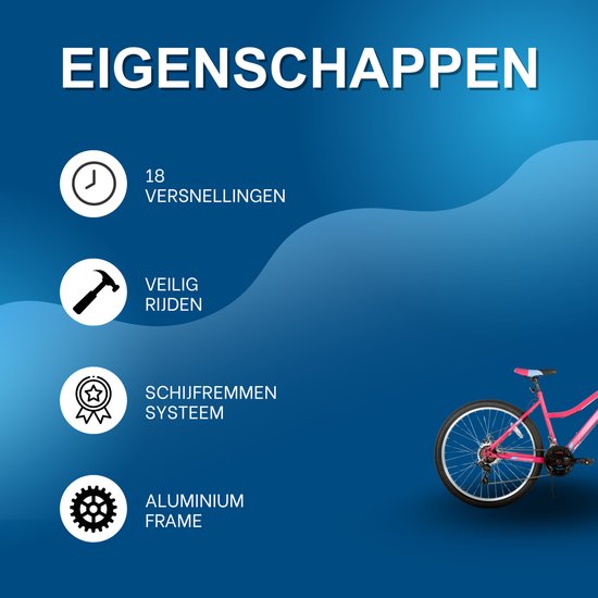 Dames mountainbike - Voor recreatief gebruik / MTB-liefhebbers - 18 versnellingen, voorvorkvering, dubbele mechanische schijfremmen - Aluminium, roze, 66 cm van Merkloos — afbeelding 2