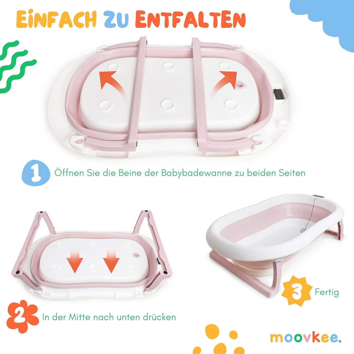 moovkee. Opvouwbaar Babybad 80 cm Roze thumbnail 2