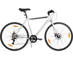 Racefiets – Voor heren en dames – Lichtgewicht aluminium frame, 7 versnellingen, dubbele schijfrem – Zilver, 71 cm