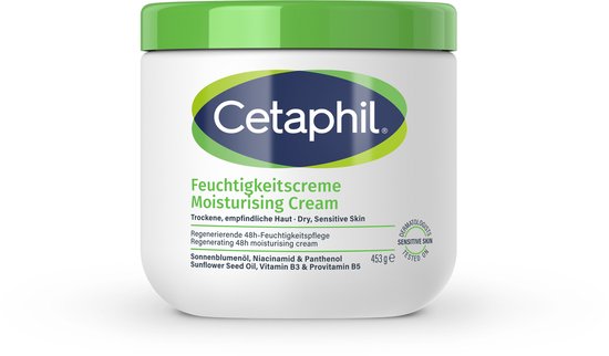 Cetaphil Hydraterende Crème - voor de droge, zeer droge & gevoelige huid - Rijke Moisturizer met Niacinamide & Vitamine E - Gezicht & Lichaam - 450g